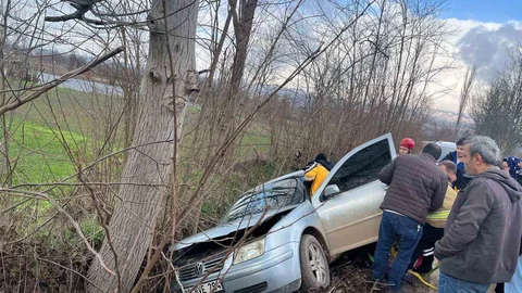 İnegöl'de Otomobil Ağaca Çarptı