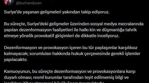 İletişim Başkanı Duran'dan Suriye Açıklaması