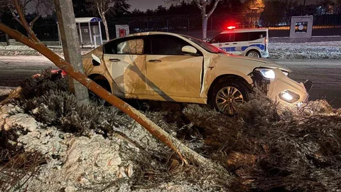 Alkollü Sürücü Ağaç ve Direğe Çarptı