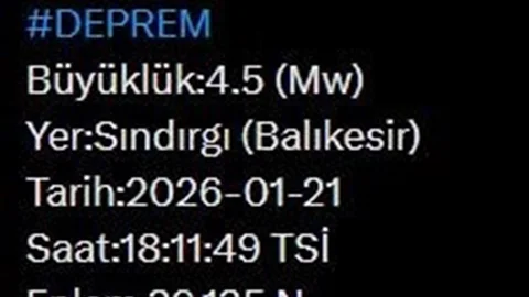 Balıkesir’de 4.5 Büyüklüğünde Deprem Meydana Geldi