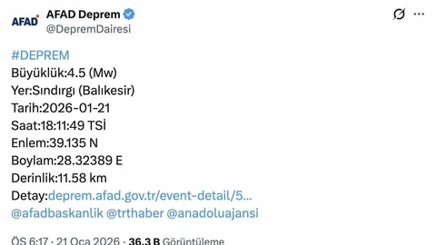 Sındırgı'da 4.5 Büyüklüğünde Deprem Hissedildi