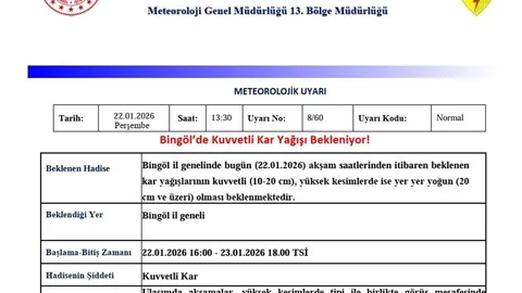 Bingöl'de Kuvvetli Kar Yağışı Bekleniyor