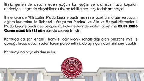 Bingöl'de Eğitim Kurumlarına Kar Tatili Yapıldı
