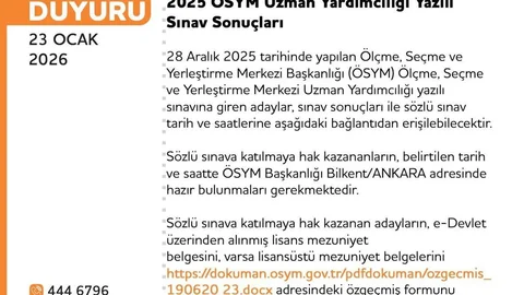 Uzman Yardımcılığı Sınavı Sonuçları Açıklandı