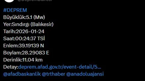 Balıkesir'de Deprem Açıklaması Yapıldı