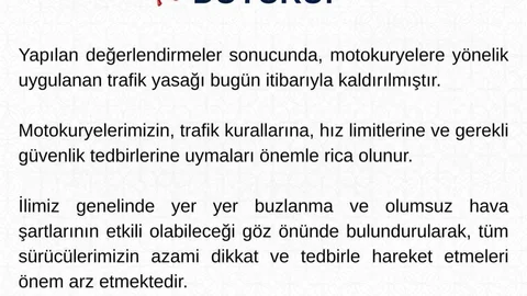 Tunceli'de Motokuryelere Trafik Yasağı Kaldırıldı