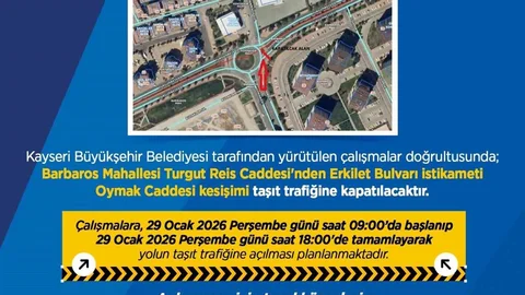 Kayseri'de Yol Çalışması Uyarısı