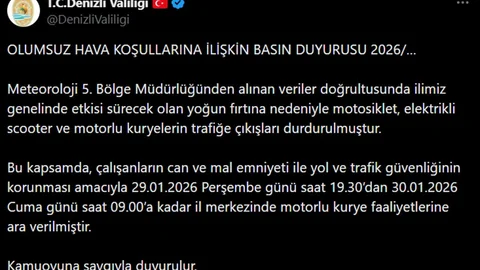 Denizli'de Fırtına Nedeniyle Kurye Faaliyetleri Durduruldu