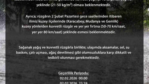 Bursa'da Kuvvetli Sağanak Yağış Bekleniyor