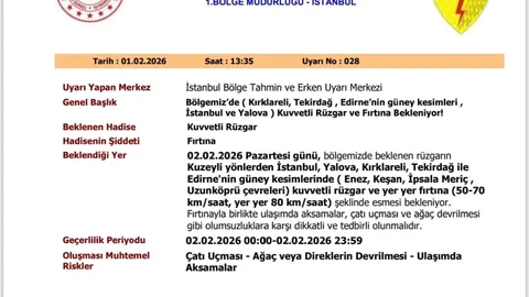 Kırklareli, Tekirdağ ve Edirne'de Fırtına Uyarısı