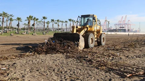 Mersin Millet Bahçesi Sahilinde Sel Temizliği: Odun, Balçık ve Atıklar İş Makineleriyle Toplanıyor