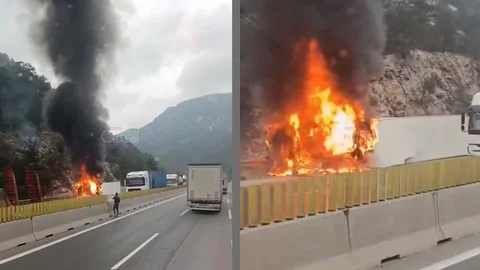 Tarsus – Pozantı Otoyolu’nda TIR Dorsesi Alev Topu Gibi Yandı: Koca Dorse Küle Döndü!