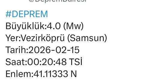 Samsun Vezirköprü'de Gece Yarısı Deprem