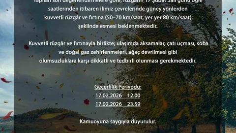 Bursa'da Kuvvetli Rüzgâr Uyarısı