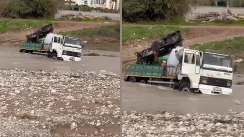 Müftü Deresi’nde Sondaj Kamyonu Suda Mahsur Kaldı!