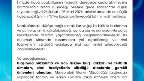 Niğde'de Meteorolojik Uyarı Yapıldı