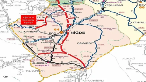 Niğde'de Kar Yağışı Nedeniyle Yollar Kapandı