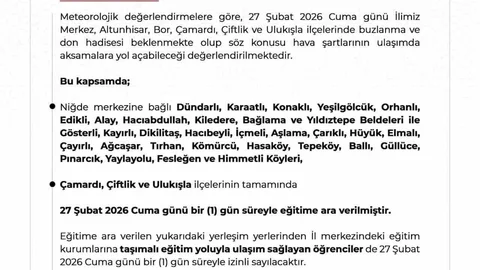 Niğde'de Eğitime Ara Verildi