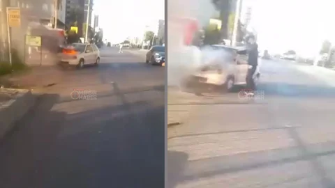 Davultepe'de Otomobil Yangını: Sürücü Aracı Çekti, Vatandaşlar Tüplerle Alevleri Söndürdü