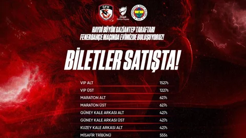 Gaziantep FK - Fenerbahçe Maçı Biletleri Satışta