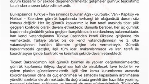 Bakan Bolat: "İran Gümrük Kapıları Anbean Takip Ediliyor"