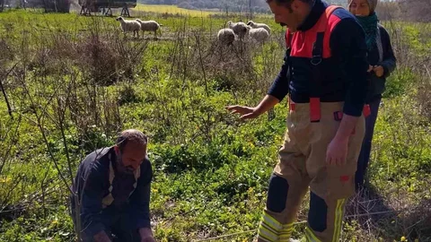 Defne'de Kuyuya Düşen Kuzu Kurtarıldı