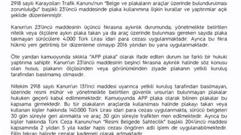 EGM’den "‘APP plaka" açıklaması: Resmi mühür ve güvenlik unsurları bulunmayan plakaları kullananlara 140 bin lira ceza uygulanacak