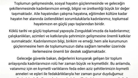 Zonguldak'ta 8 Mart Kadınlar Günü Mesajı