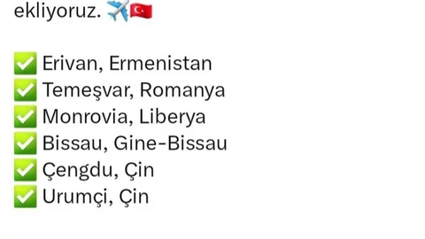 Türk Hava Yolları'ndan Yeni Uçuş Rotaları