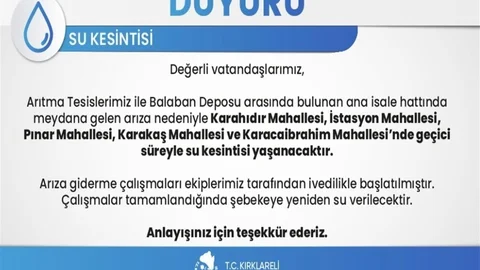 Kırklareli'nde Su Kesintisi Sorunu