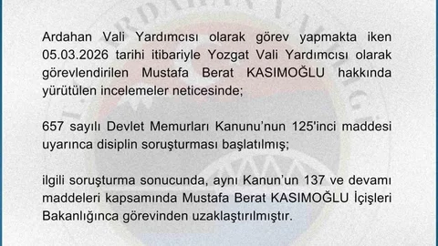 Ardahan'da Vali Yardımcısı Uzaklaştırıldı