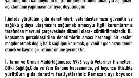 Elazığ'da Gıda Denetimi Açıklaması