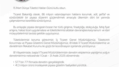 Dünya Tüketici Hakları Günü Mesajı