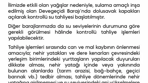 Devegeçidi Barajında Su Tahliyesi Başladı