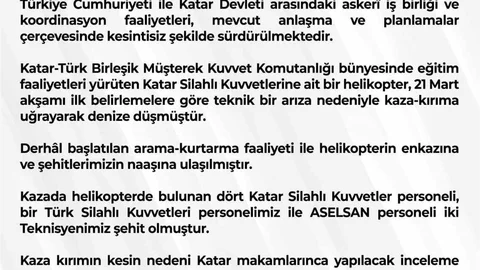 Katar'da Askeri Helikopter Kazası: 3 Türk Şehit Oldu