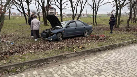 Tekirdağ'da Kontrolden Çıkan Otomobil Ağaçlık Alana Daldı
