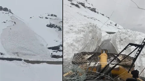 Hakkari'de Çığ Düşmesi Görüntülendi