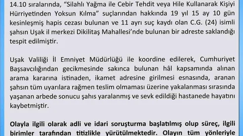 Uşak'ta Firari Hükümlünün Ölümü Açıklandı