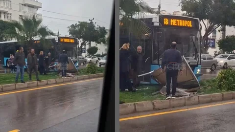 Soli Martı Işıklarında Belediye Otobüsü Refüje Çıktı