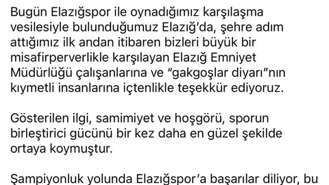 Kepezspor'dan Elazığ'a Teşekkür Mesajı