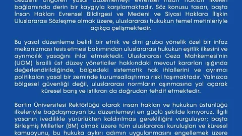 Bartın Üniversitesi'nden İsrail'e Tepki