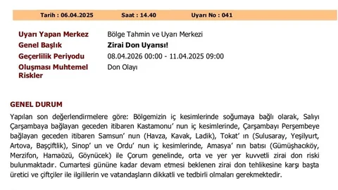Zirai Don Tehlikesi Samsun'da Kapıda