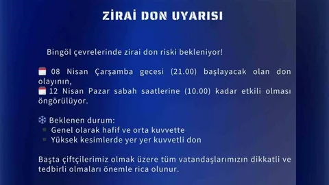 Bingöl'de Zirai Don Riski Uyarısı