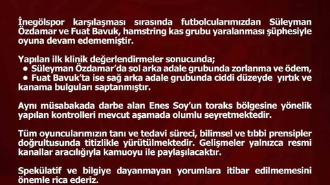 Elazığspor'dan Sakat Futbolcularla İlgili Açıklama