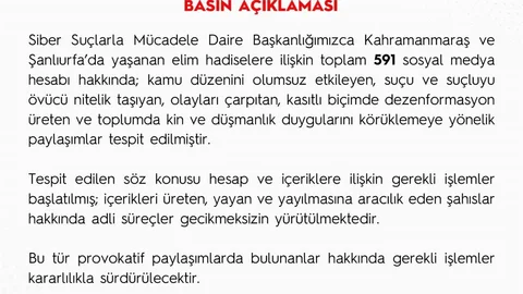 Kahramanmaraş ve Şanlıurfa'daki Sosyal Medya Hesapları Üzerine İşlem Başlatıldı