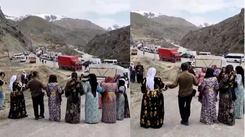 Hakkari'de Heyelan Nişan Konvoyunu Duraklattı