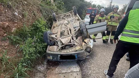 Belen'de Otomobil Takla Attı