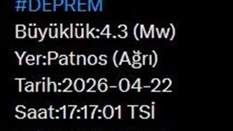 Ağrı'da 4.3 Büyüklüğünde Deprem Oldu