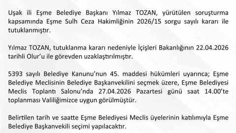 Eşme Belediye Başkanvekili Seçimi 27 Nisan'da Yapılacak