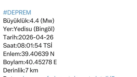 Bingöl'de 4.4 Büyüklüğünde Deprem Oldu